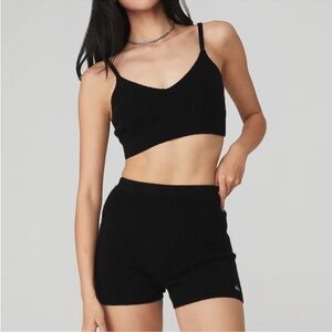 ALO cashmere Black Ribbed Crop Top loungewear yoga intimates